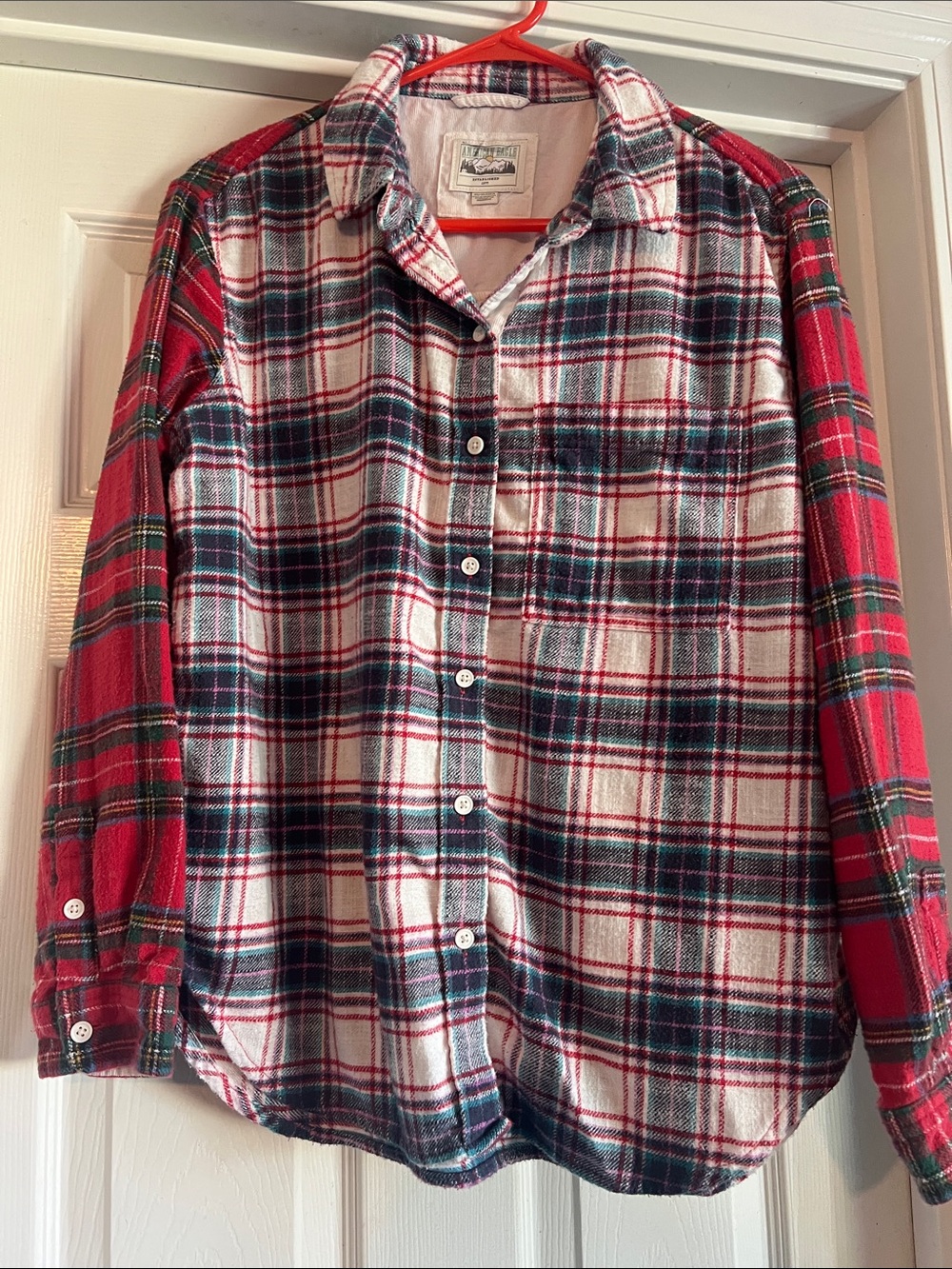 American Eagle Vintage Red, White and Green Plaid Button-Down Shirt